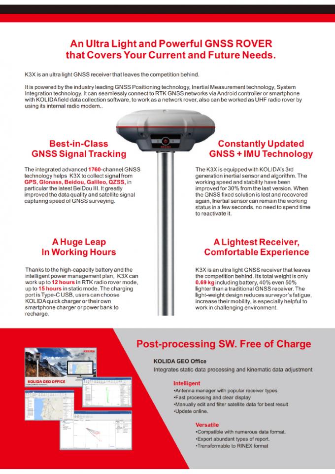 1760 canaux Kolida K3 RTK Équipement d'arpentage Récepteur GPS de haute précision 2
